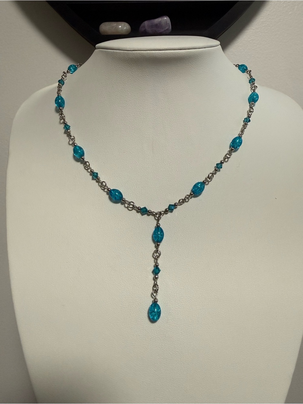 Blue Breaded Drop Y-Necklace